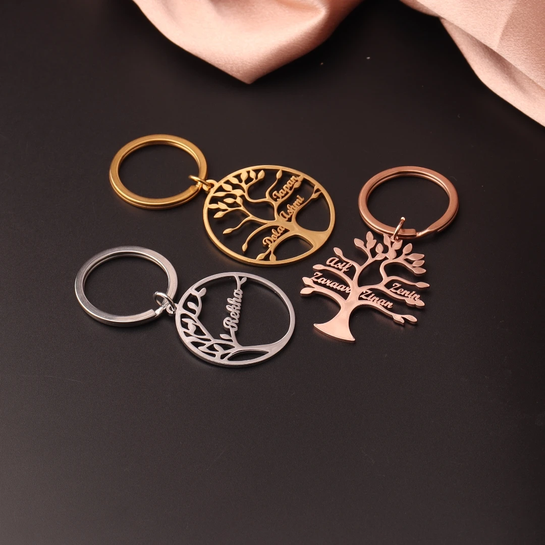 Customizable Tree of Life Pendant Keychain with Family Member Names Stainless Steel Personalized Jewelry Gift for Mother