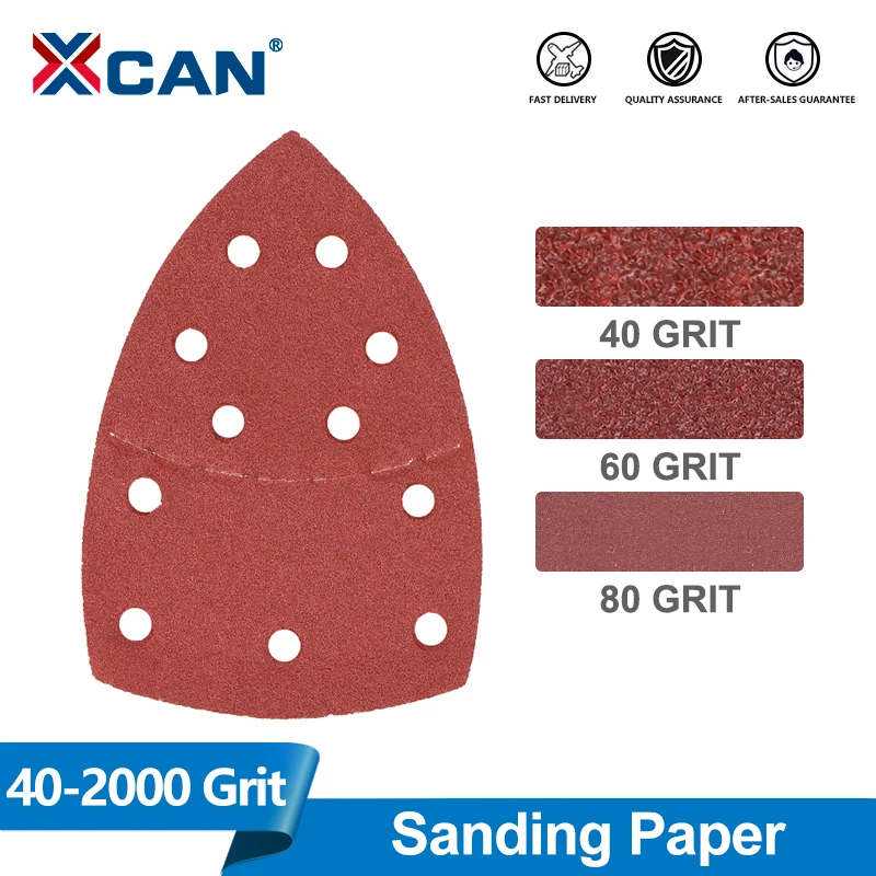 XCAN Detail Sander Sandpaper 10/15/40Pcs Sanding Disc 11-Holes Triangular Sanding Paper 40-2000 Grit Mouse Sanding Sheets