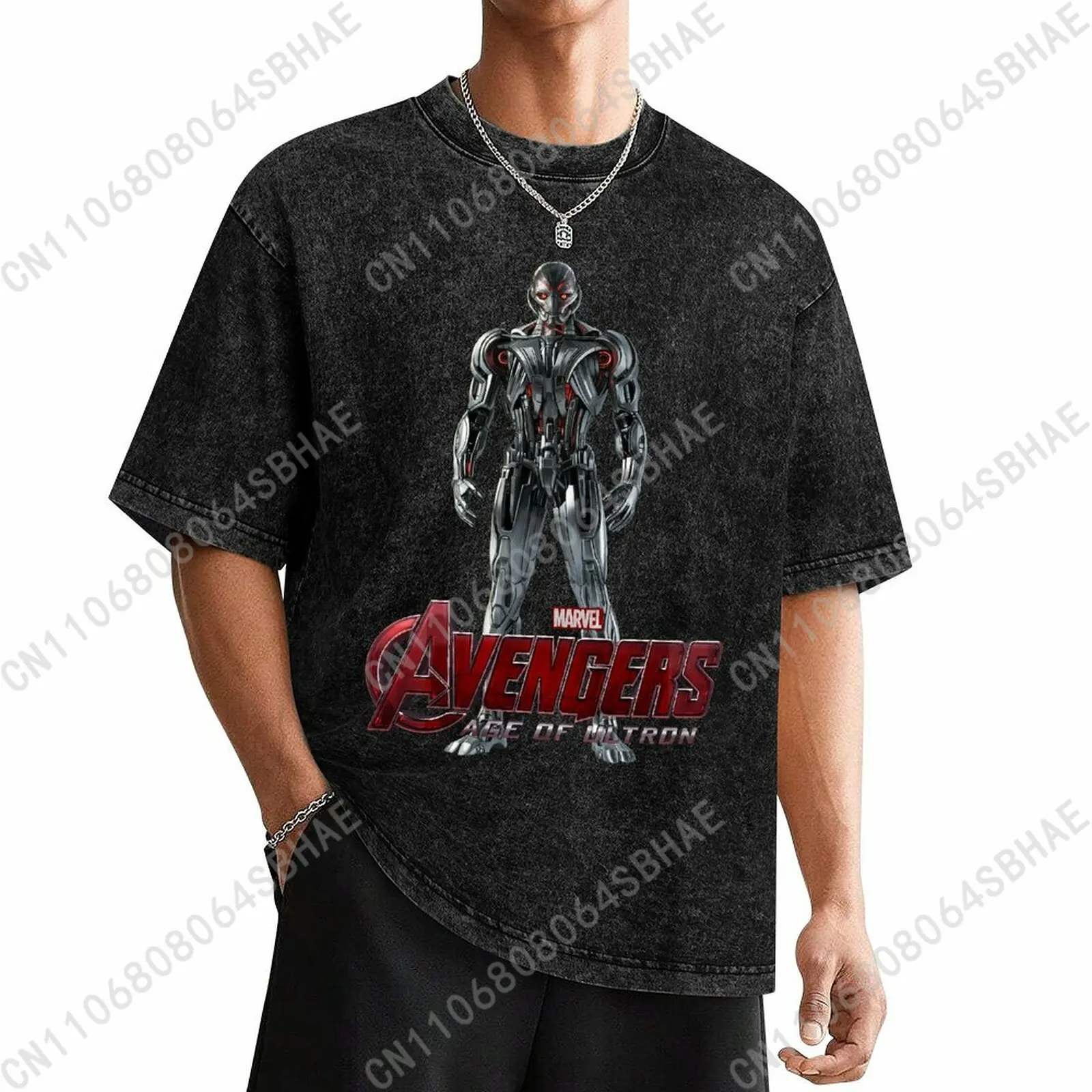 

Marvel Ultron Custom Mens Vintage T Shirt Washed Distressed Tee Men Retro Short Sleeve Personalized Cotton Shirt Cosplay