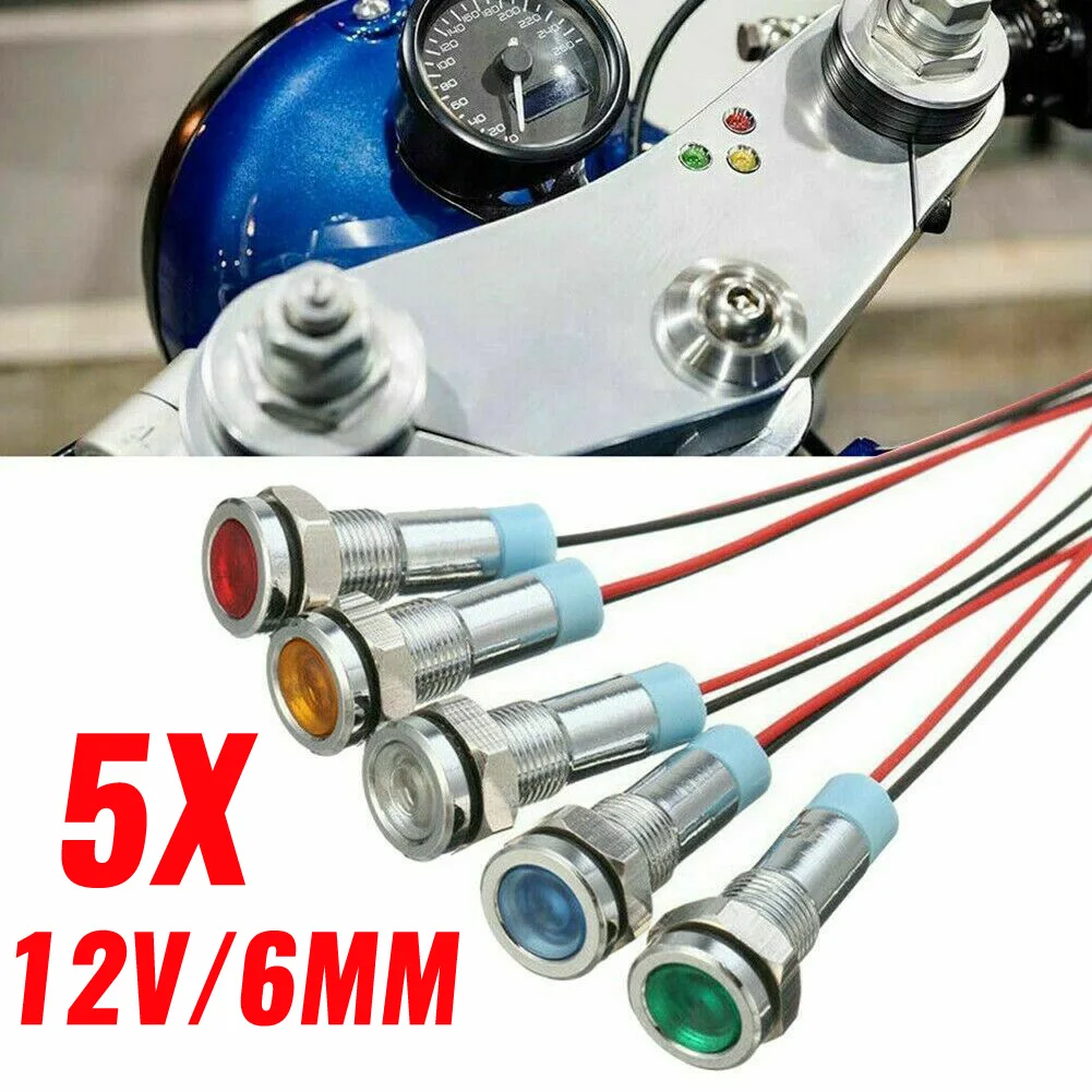 5pcs 6mm LED Indicator Light Car Boat Dash Dashboard Panel Warning Pilot Lamp IP65 Signal Power Supply Work Light 5 Color 12-24V