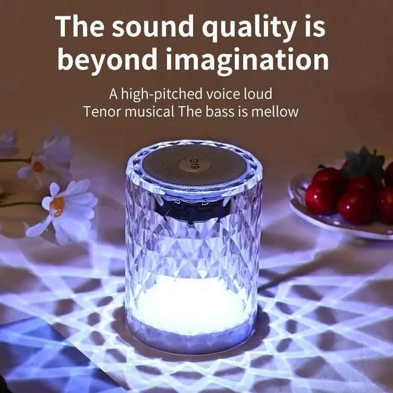 2023 AI Bluetooth Speaker Voice Control Hi-Fi TWS Portable Laptop Wireless Speakers Plastic Crystal LED Car Colorful Mood Lights