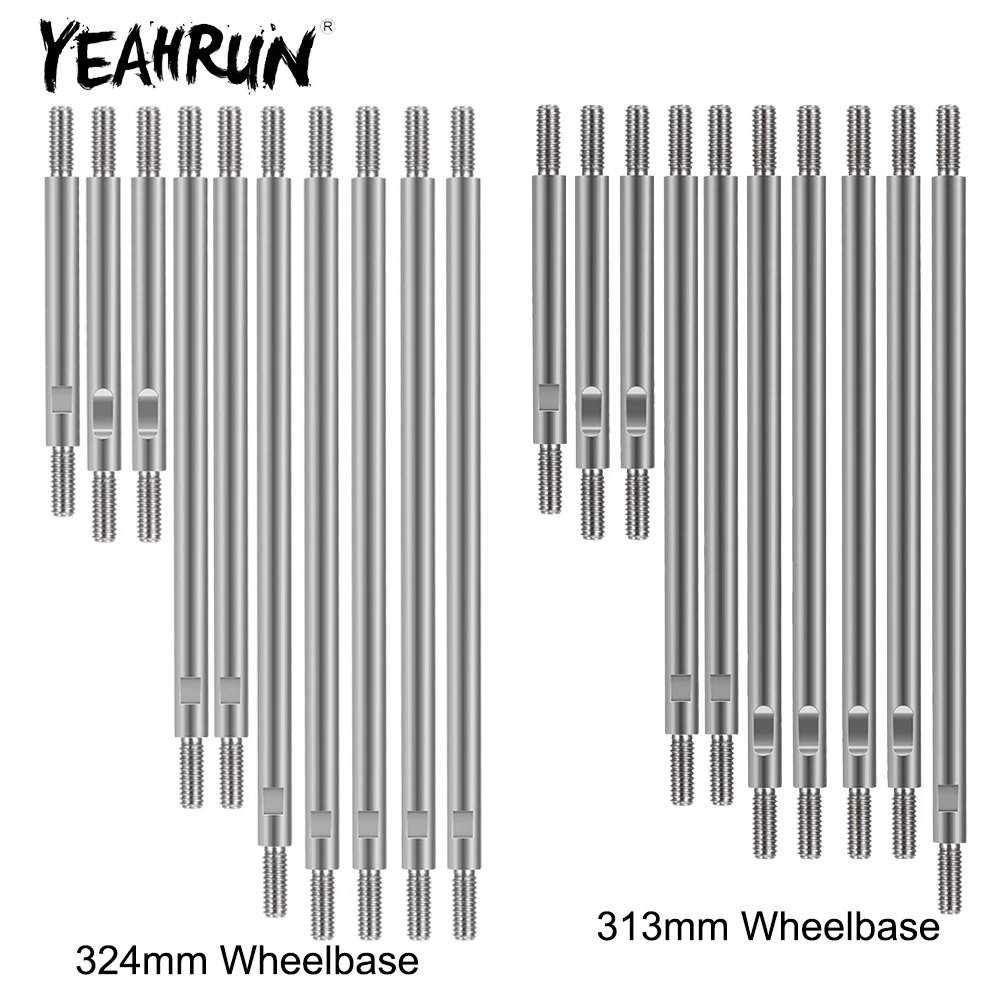 YEAHRUN-Aço Inoxidável Link Rod Linkage Set, Link para TRX-4, 313mm, 324mm, Distância entre eixos, 1:10 RC Crawler Car, Peças de Atualização Modelo de Caminhão, 10Pcs