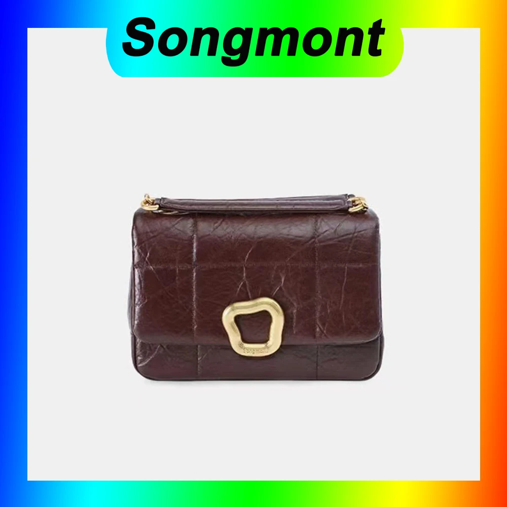 Songmont Small Medium Chocolate Bag Wonton Lock Designer Model Cowhide Chain Small Square Bag