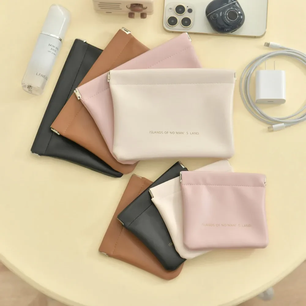 

Automatic Closing PU Shrapnel Storage Bag Earphone Data Cable Lipstick Jewelry Portable Mini Waterproof Storage Bag