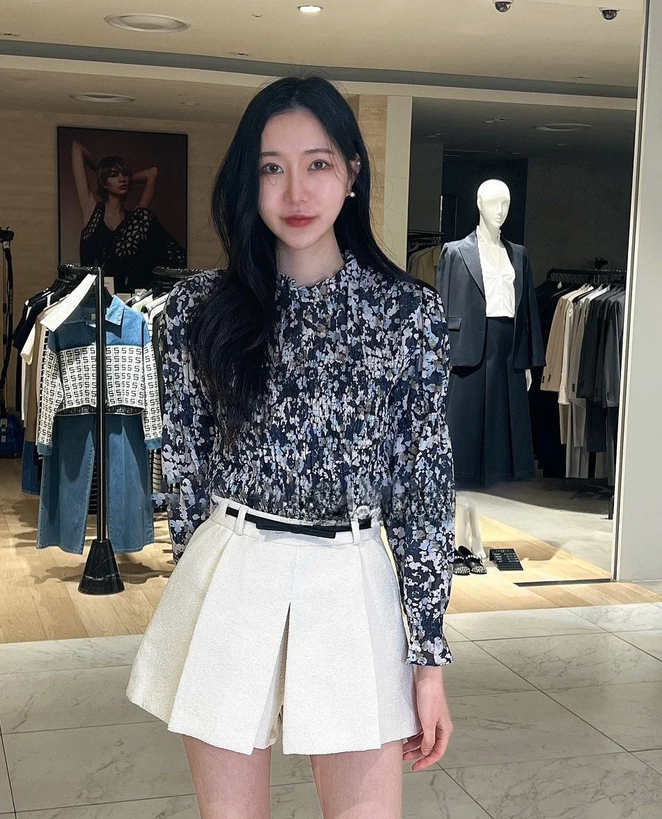 

Sweet Commuter Floral Print Elastic Pleated Top Women's Faion Korean Sle Long Sve Regular Length irt Beautiful Color