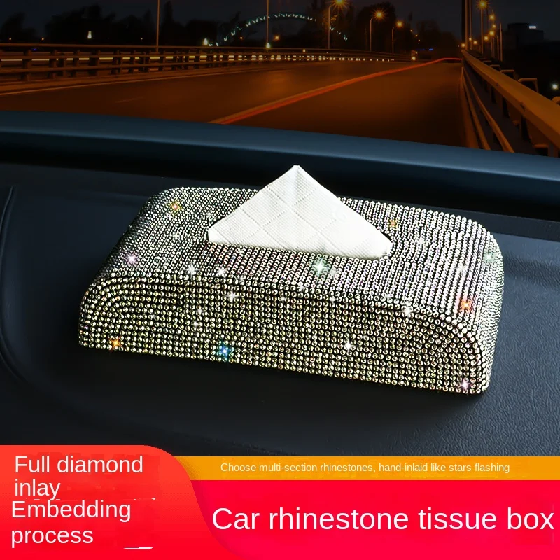 Luxury Tissue Box Napkin Holder Car Diamond Tissue Pumping Paper Box Toilet Paper Towel Storage Box Home Decor Auto Accessories