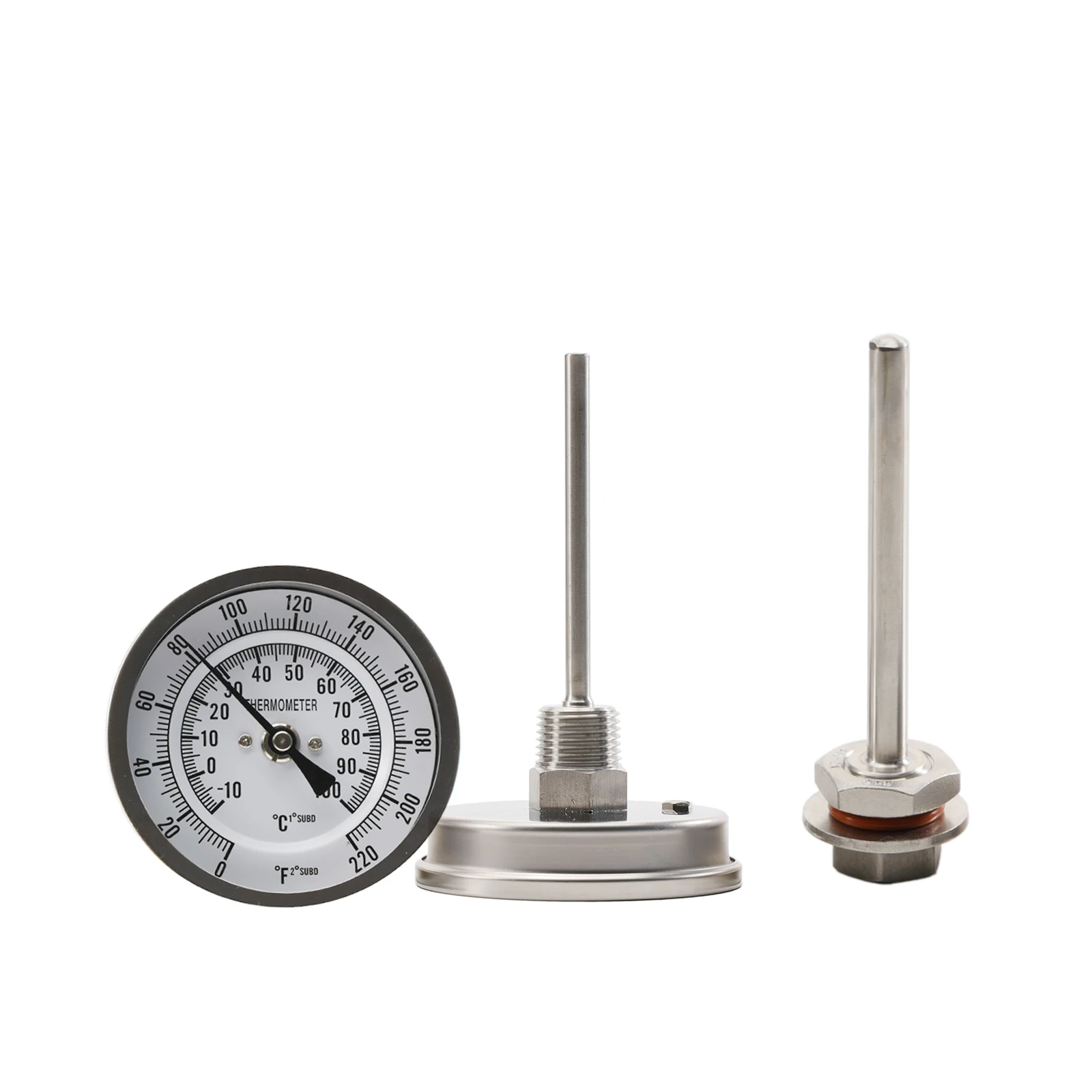 Chaleira caseira termômetro thermowell kit 1/2 "npt 3" face dial termômetro de aço inoxidável 304 dupla escala f & c cerveja mosto água
