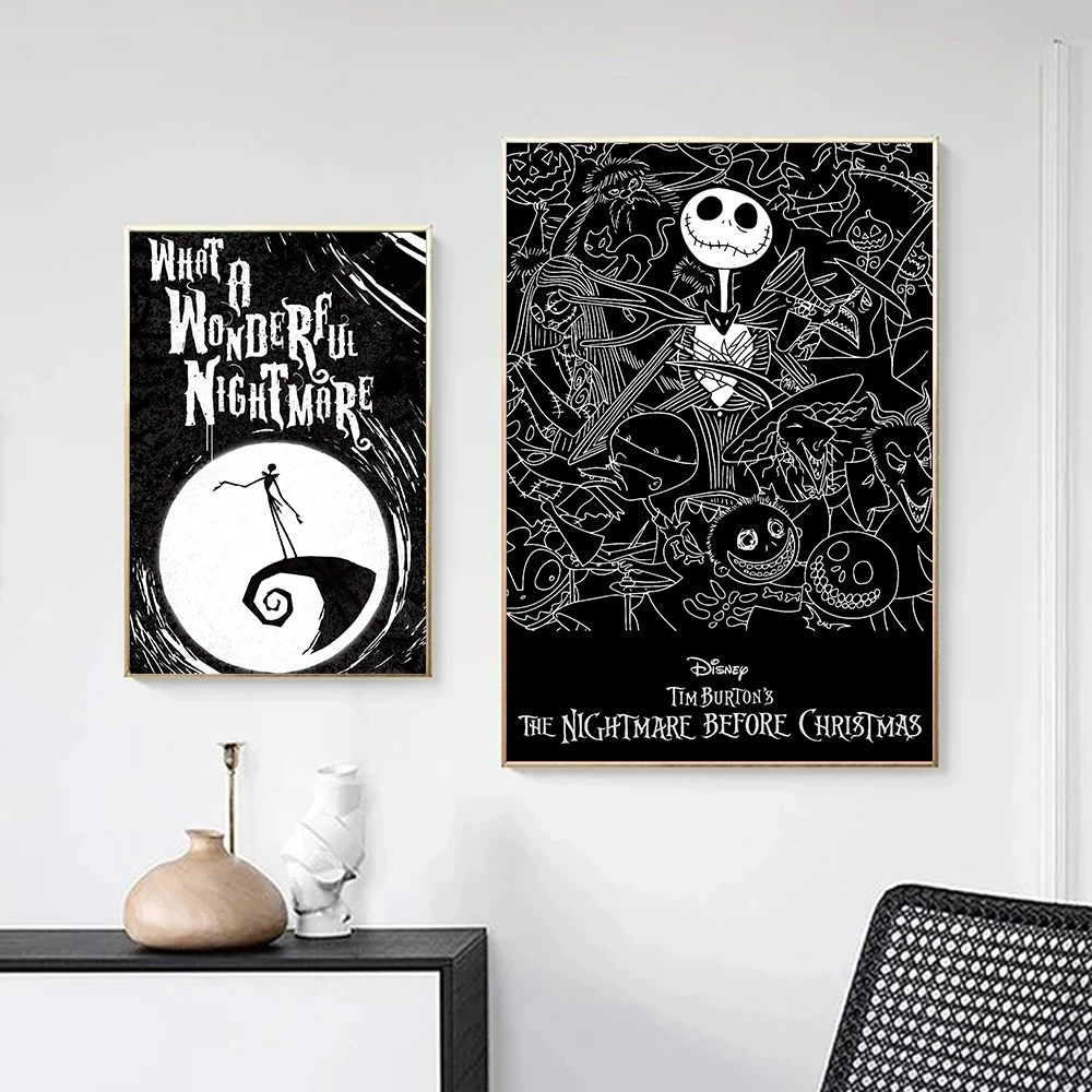 

Disney Tim Burton's The Nightmare Before Christmas Poster Black White Wall Art Canvas Painting Prints Room Home Decor Pictures