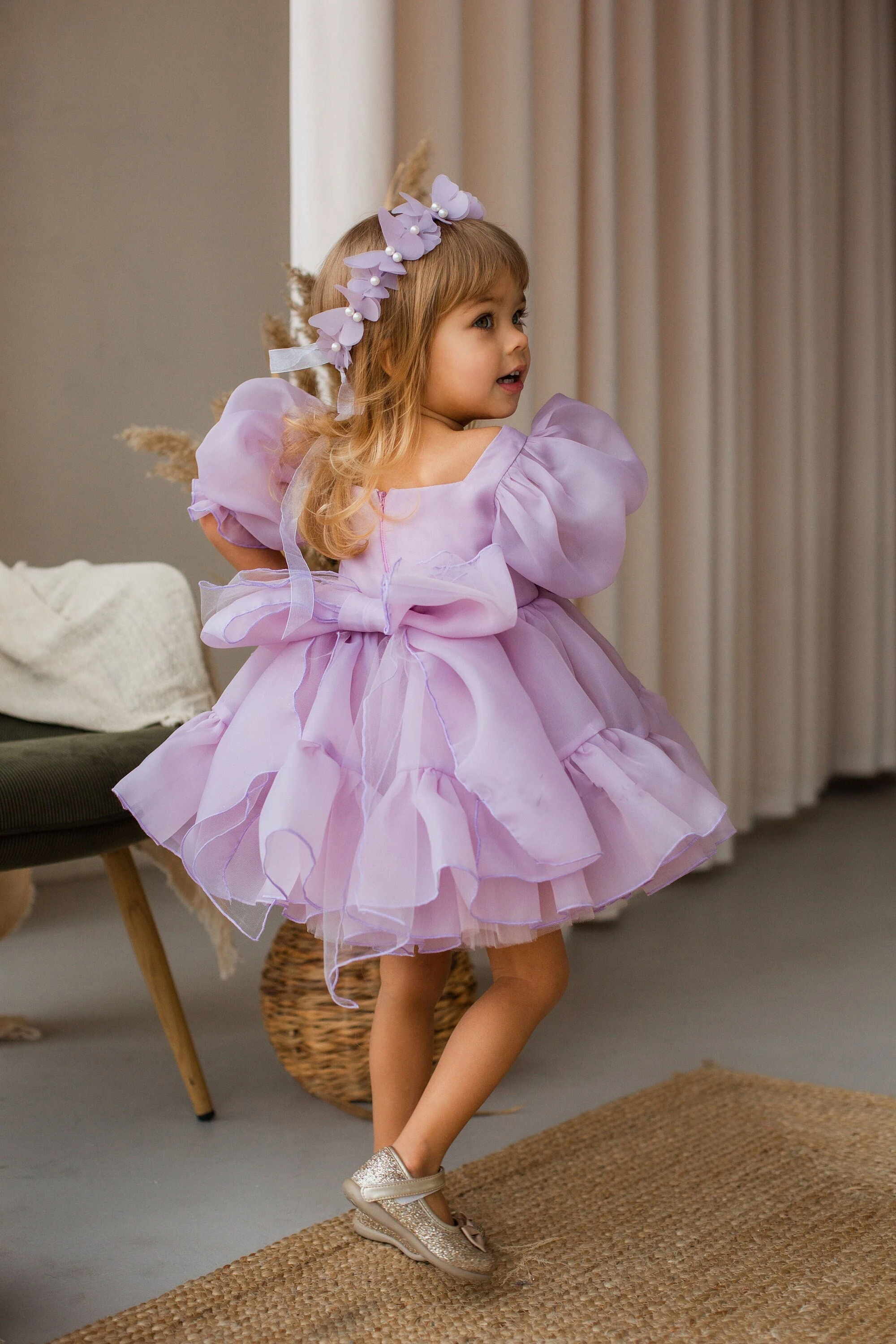 Lovely Lilac Tutu and Tulle Puffy Flower Girl Dress Baby Birthday Gift Party Princess Pageant Toddler First Communion Gowns