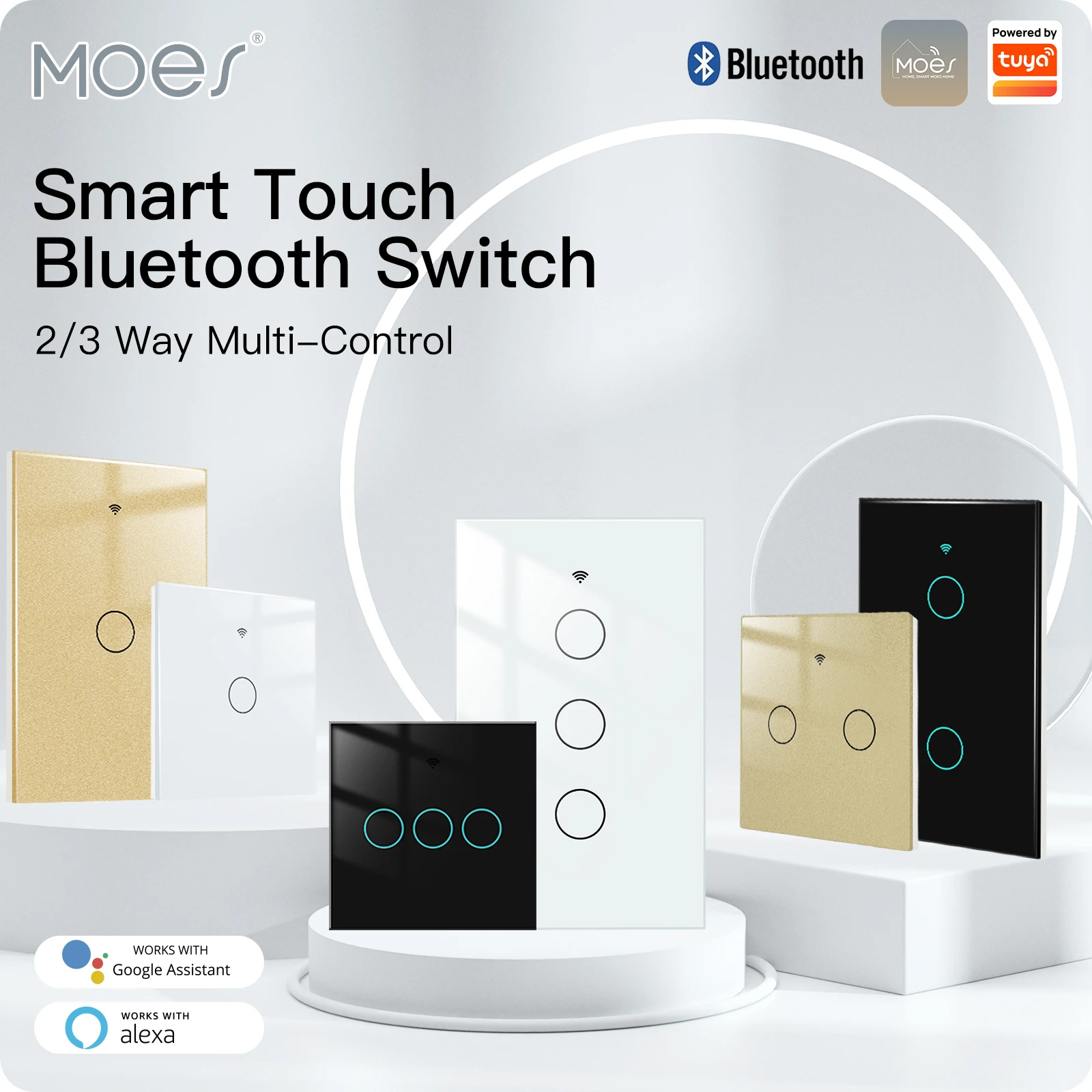 Bluetooth Wall Touch Smart Light Switch Wireless Smart Life/Tuya 2/3 Way Muilti-Control Association Bluetooth Sigmesh Tuya Smart