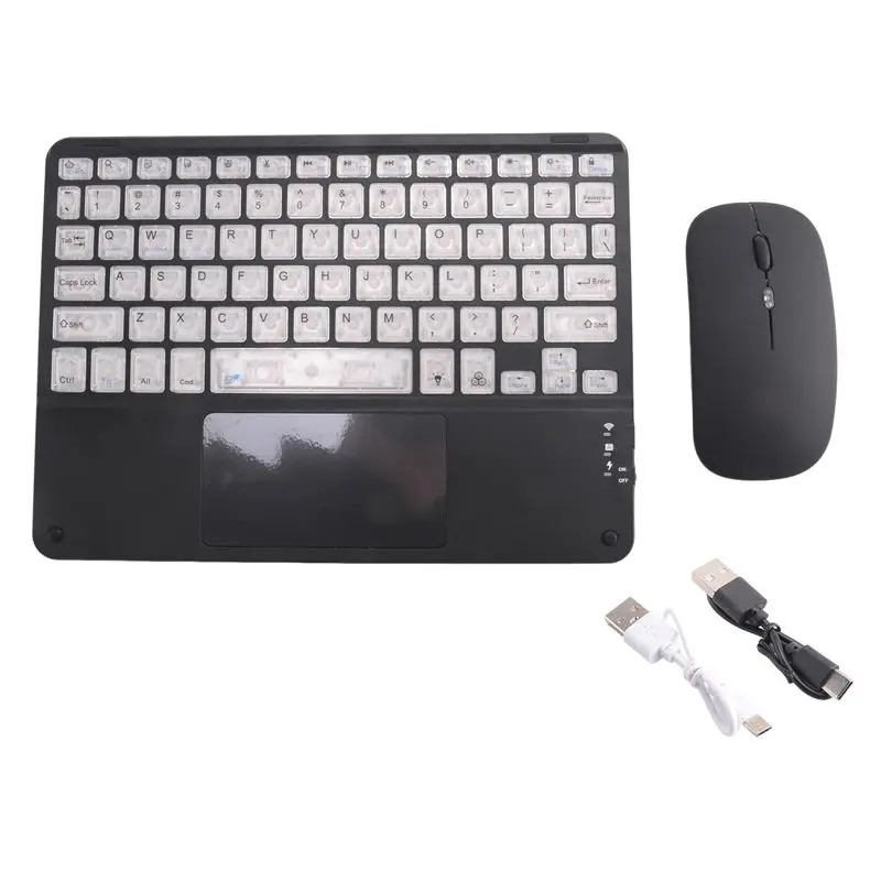 QWE-Transparent Colorful Luminous Bluetooth Keyboard 10-Inch Backlit Bluetooth Keyboard Suitable For Tablet Laptops Durable Blac