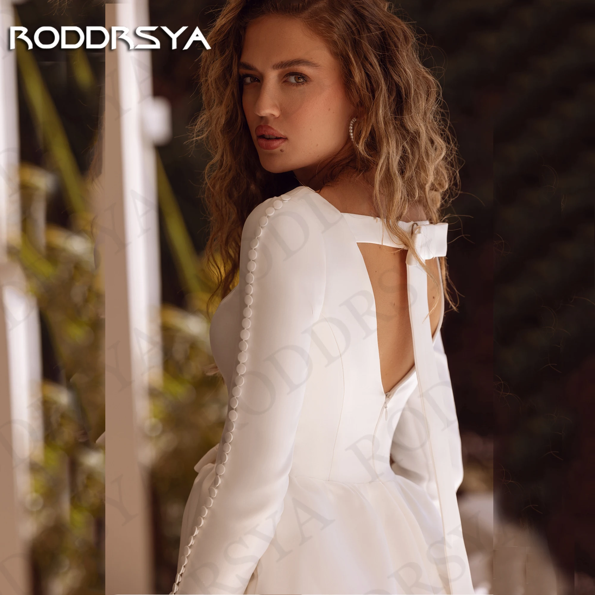 RODDRSYA Simple Short Wedding Dresses Long Sleeve V Neck Open Back Wedding Party Dress Women Mini Kneen Length свадебное платье