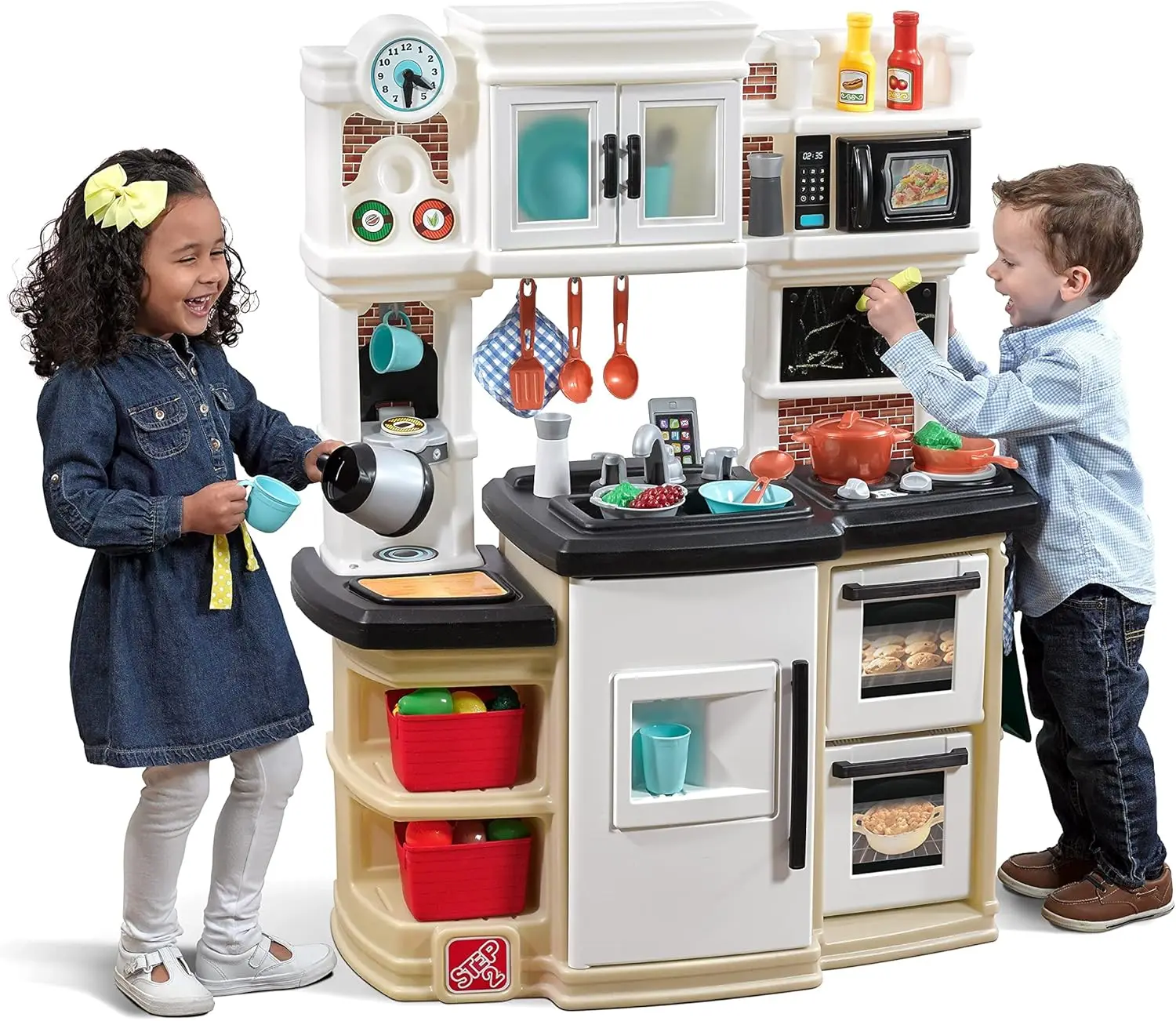 Great Gourmet Kitchen | Durable Kids Kitchen Playset With Lights & Sounds | Tan Plastic Play Kitchen