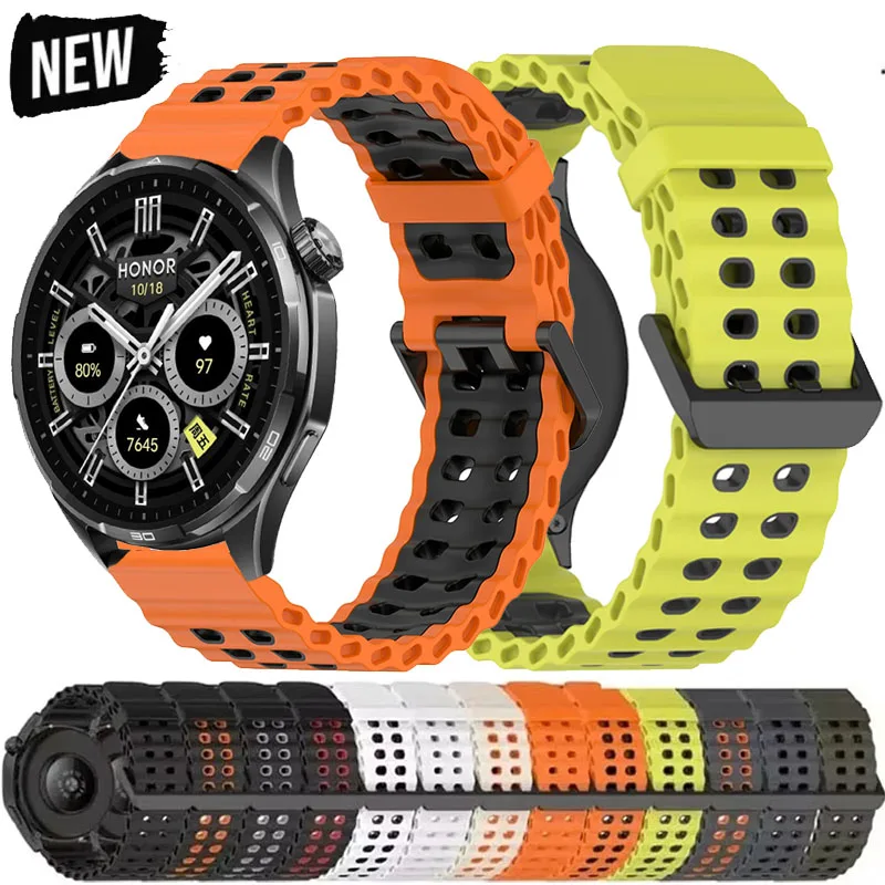 22mm Breathable Silicone Strap For Honor Watch 6Plus Sport Band For Honor Watch 4 5Pro/5 Ultra/GS5 4 3/GSPro/Magic Watch 2 46MM