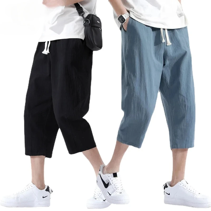 

Summer Casual Linen Short Pants New Cotton Straight Mens Lightweight Shorts Large Solid Color Gym Fifth Beach Short Pants