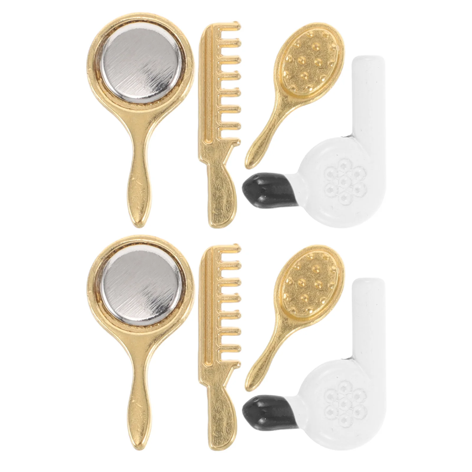 

8pcs Bathroom Set Miniature Vanity Accessories Kit Hair Dryer Mirror Comb Golden Ideal For Dollhouse Decoration Role Play Mini