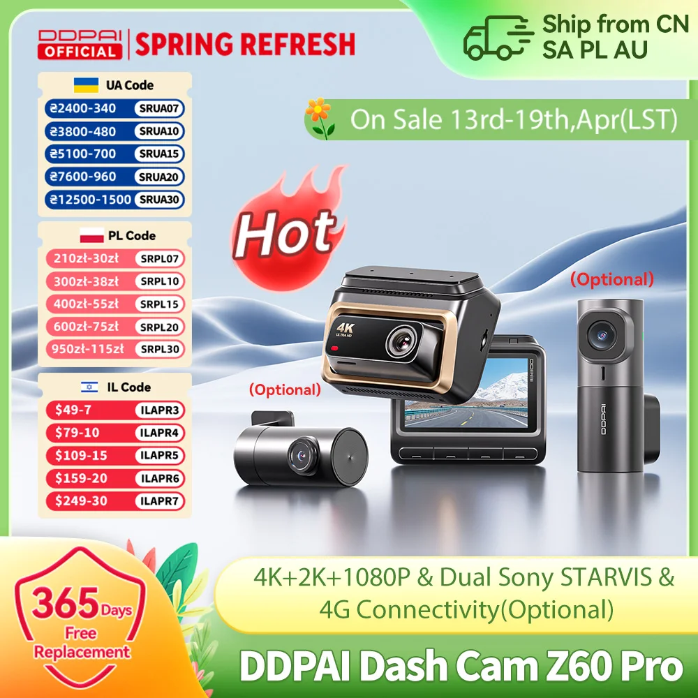 DDPAI 4K Dash Cam Z60 Pro Support caméra arrière et intérieure de voiture SONY STARVIS2 capteur 24h Parking 5GHz Wi-Fi ADAS GPS 4G voiture DVR
