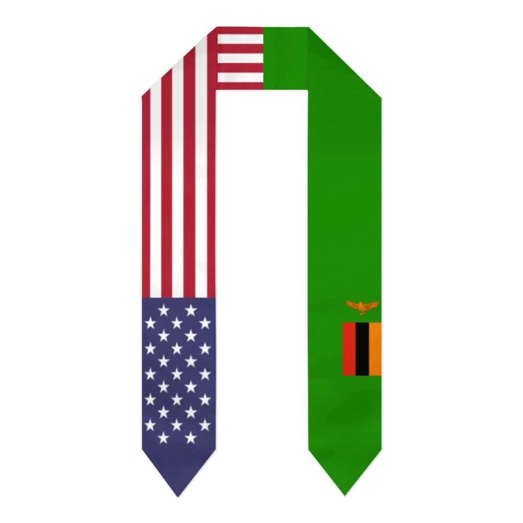 Graduation Sash Zambia & USA United States Flag Stole Shawls Graduate Wraps Scraf International Student Pride Gifts