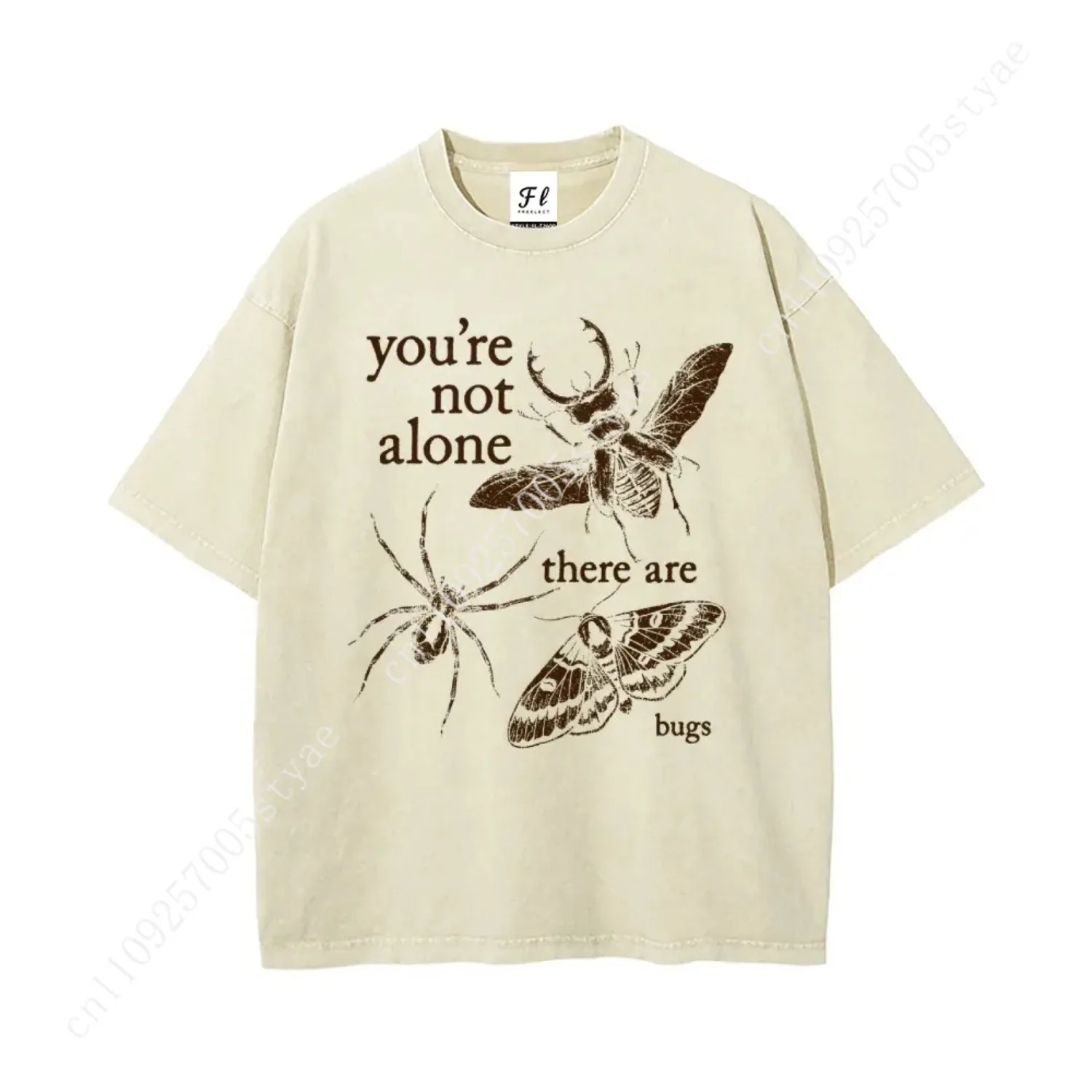 You're Not Alone, There Are Bugs Insects Lover Oversize Unisex Washed T-Shirt for Women and Men's Unisex Fit Batik Cotton Oversi view 5