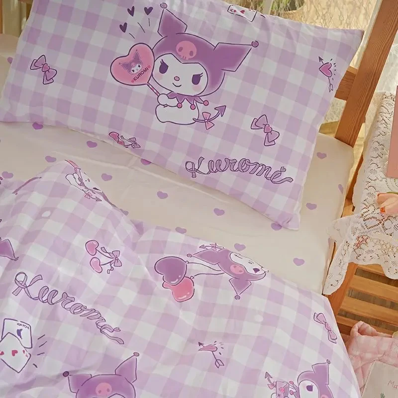 Imagem -05 - Sanrio Anime Series Lilac Duvet Cover Desenhos Animados Kuromi Conjunto de Cama Bonito Fronha Presente de Aniversário Infantil Decorações do Quarto