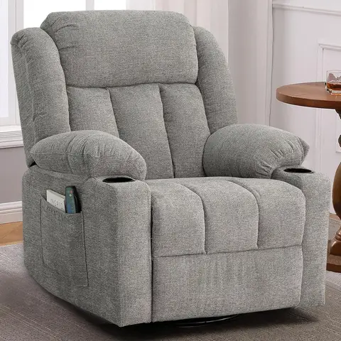 Ketaiyou Rocker Swivel Recliner Chair for Adults, Overstuffed Large Manual Recliner Glider with Massage and Heat