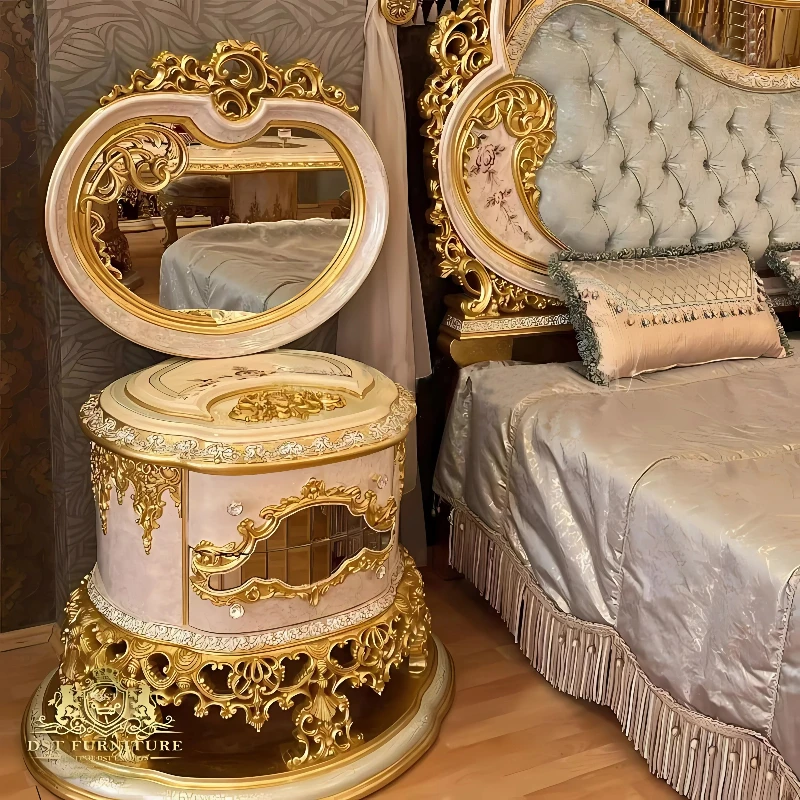 X-S European-stylegold Foil Double Bed Master Bedroom Luxury Carved Bed  French Court Solid Wood  Furnitu HG