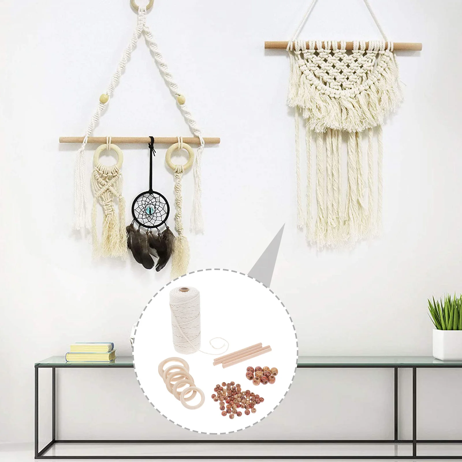 1 مجموعة Diy بها بنفسك اناء للزهور طقم حامل دائرة خشبية قضيب حبل القنب المواد ل مكرامية الجدار الشنق نسيج الحرفية البوهيمي ديكور Diy بها بنفسك