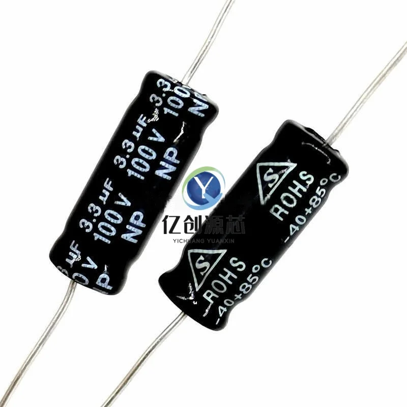 50pcs New original 2.2/3.3/4.7/6.8/10UF100V tweeter Infinity axial electrolytic frequency divider Horizontal capacitor black
