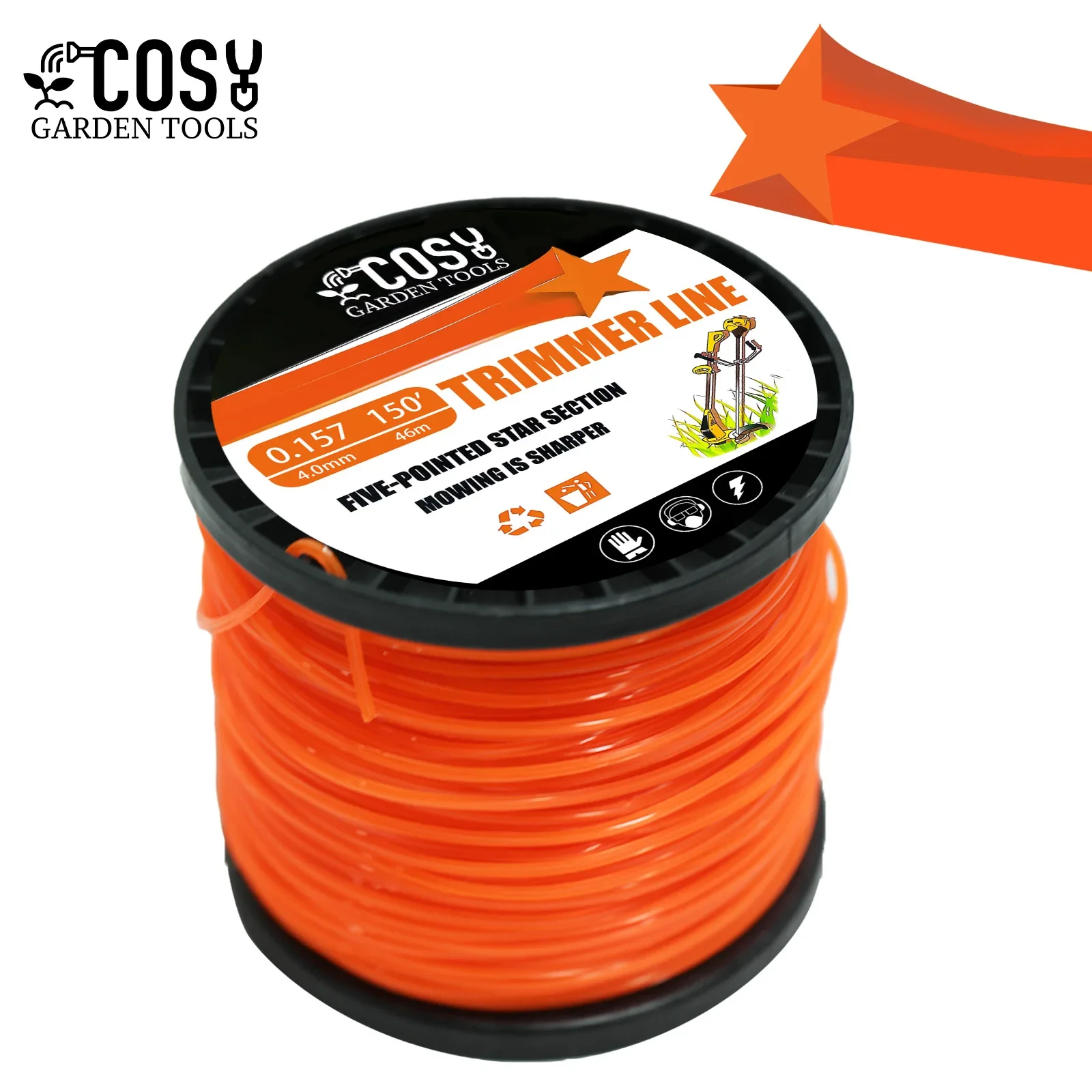 4.0mmx46m Pentagram Nylon Mowing Trimmer Line Trimmer Head String for Grass Trimmer Roll Grass Rope Line Lawn Mower Accessories