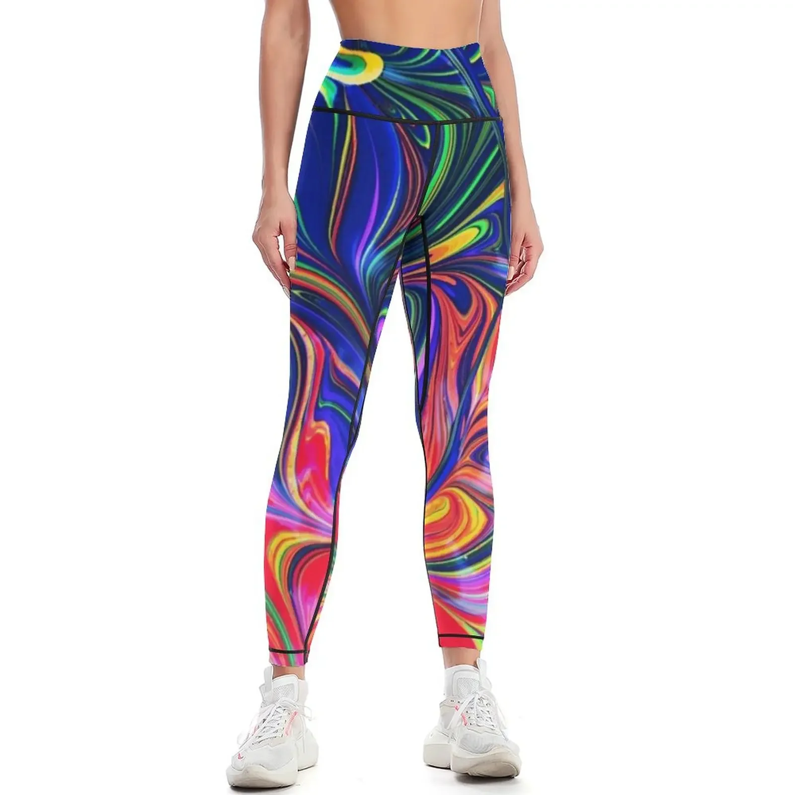 

Rainbow Swirl Rave Trippy Glow Stick Leggings gym wear Golf wear Fitness's gym clothes legging gym Womens Leggings