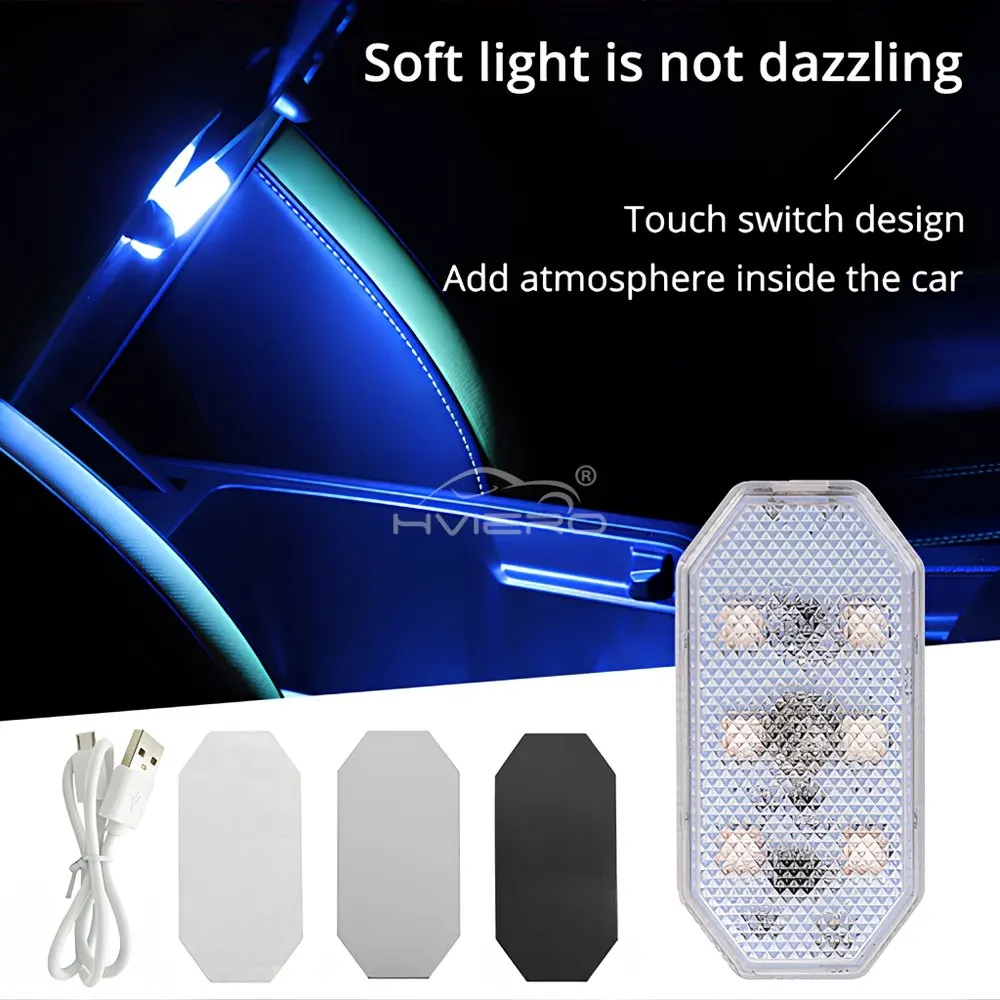 Car Interior LED Touch Light Auto Roof Ceiling Signal Dome Reading Lamp Styling Night Mini USB Emergency Charging 5V Decoration