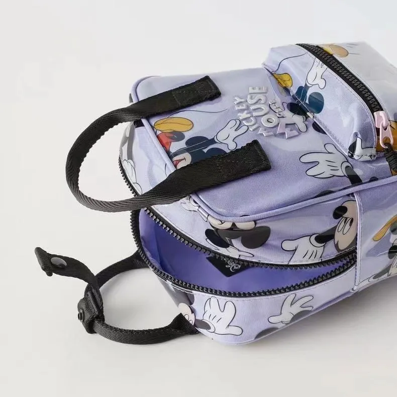 New Mickey Full Print Purple Backpacks Child Casual Fashion Cute Light Two-shoudler Bags Girls Cartoon Mini School Bags