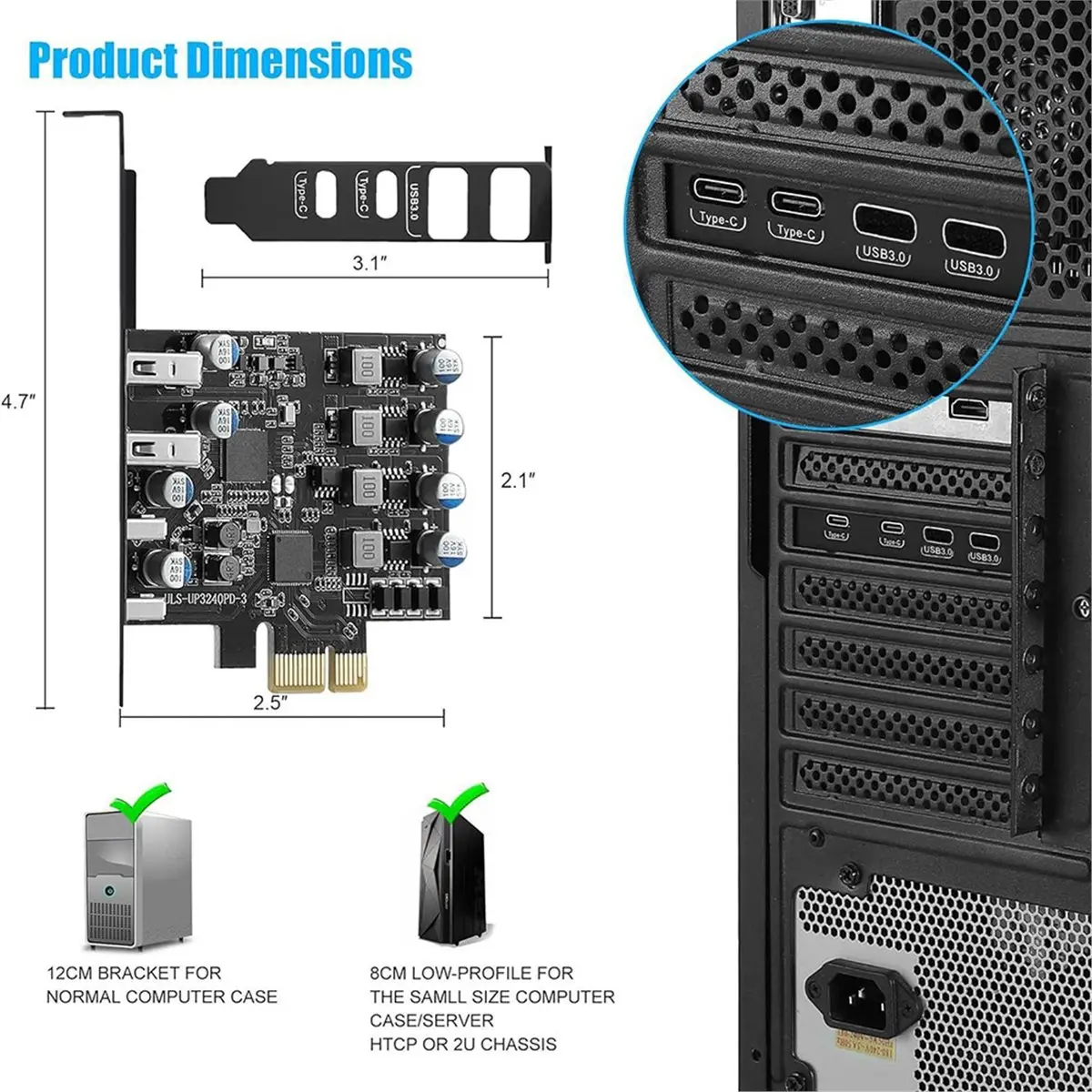 

4-портовая USB-карта PCIe (2x USB A и 2x Type C) с поддержкой USB 3.0 и низкопрофильным креплением