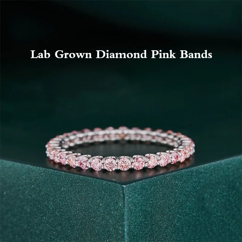 

1Ctw розовый круглый вырез DEF/VS VVS выращенные в лаборатории бриллианты полная вечность группа романтическое устойчивое кольцо подарок на годовщину