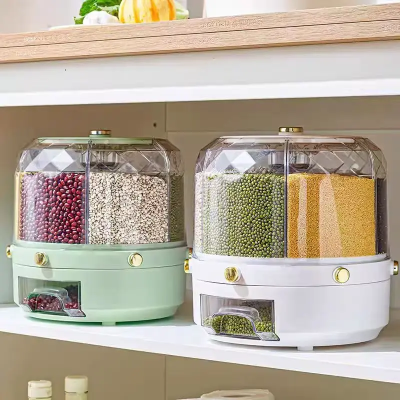 

Kitchen Storage Box 360 Degree Rotating Rice Dispenser Sealed Dry Cereal Grain Bucket Dispenser Moisture-Proof Food Container