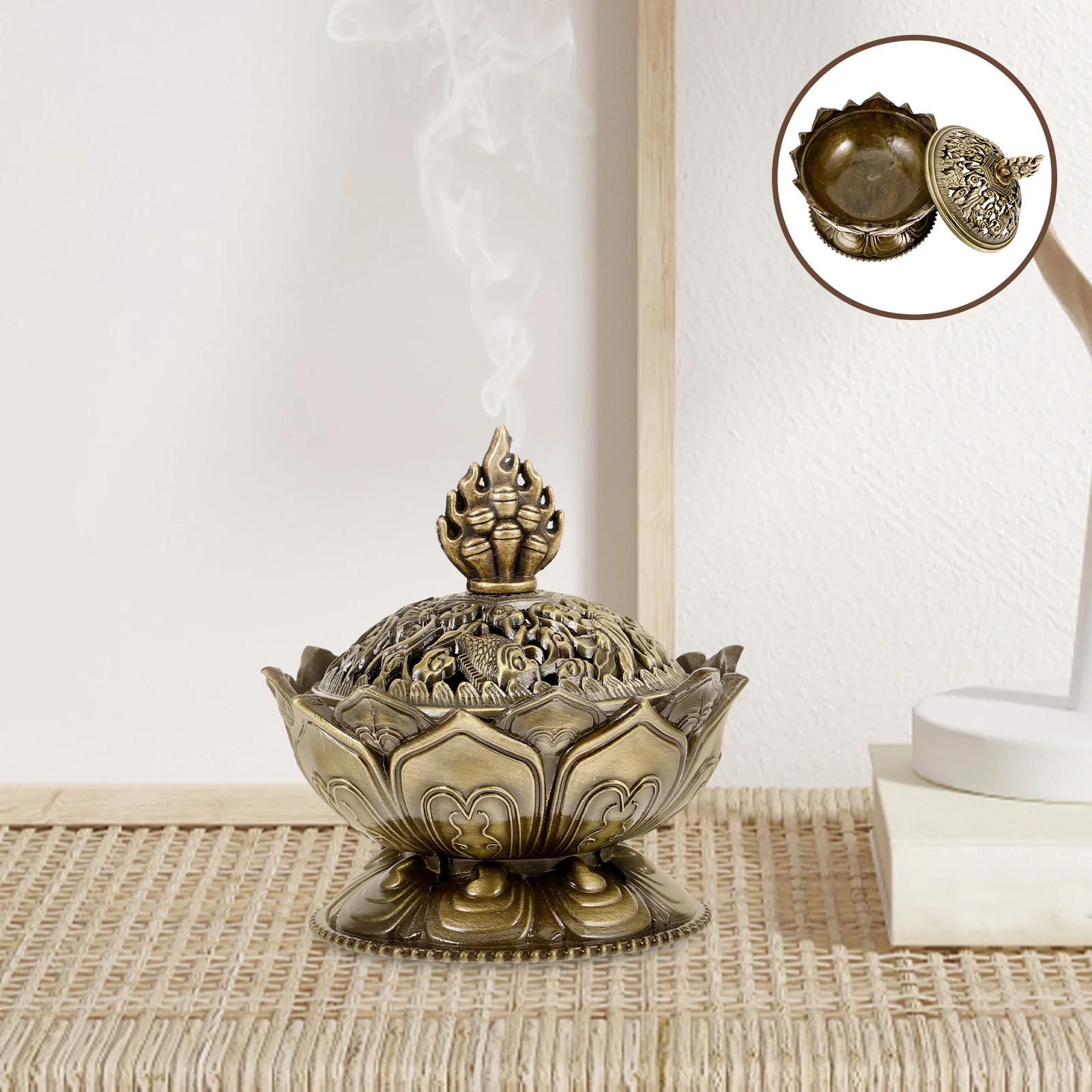 

Lotus Incense Burner Alloy Vintage Style Smoke Diffuser For Home Office Decor Tea Ceremony Room Aroma Furnace
