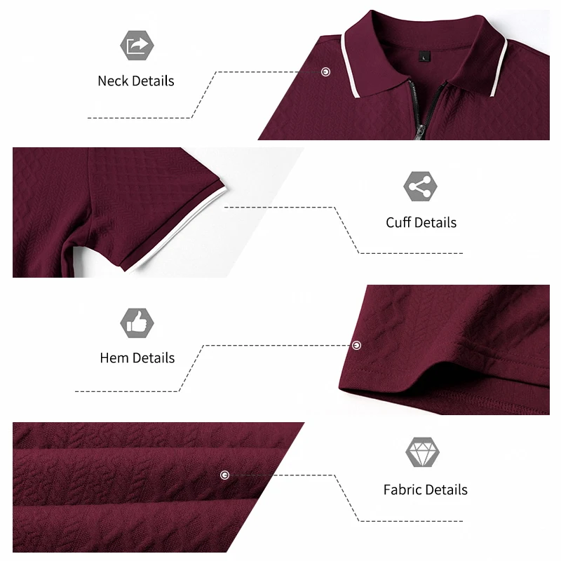 Sommer Herren Casual Business Kurzarm 9-Farben Jacquard 1/4 Reißverschluss Poloshirt | Strukturiertes Polo-Top mit Reißverschluss und kurzen Ärmeln – Detail 24