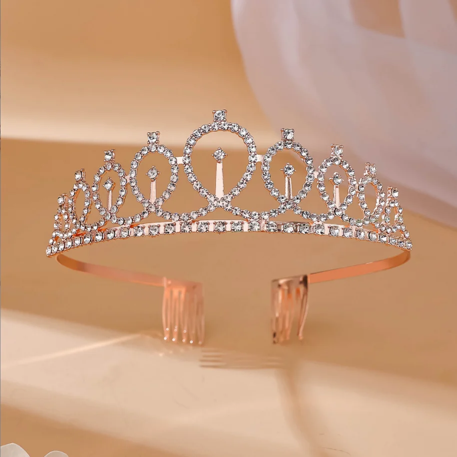 Princess Crystal Crown Birthday Hair Headwear Female Party Bride Headgear 2024 Popular New Crown Wedding Dress Hair Accessory