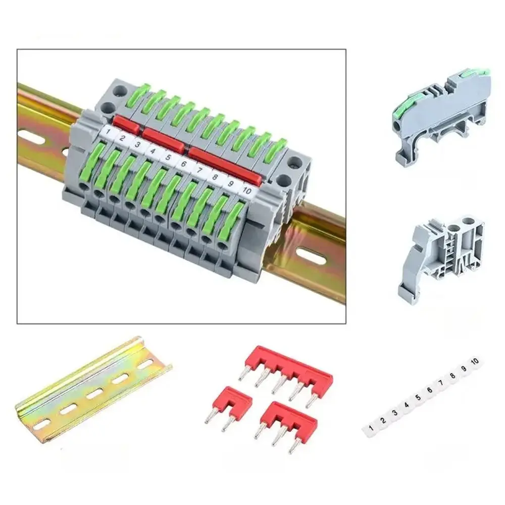 10Pcs CMK420 Din Rail Terminal Block 450V 32A 4mm2 11AWG Lever Type Rail Connector DIN Mount Design Color Coded Terminals