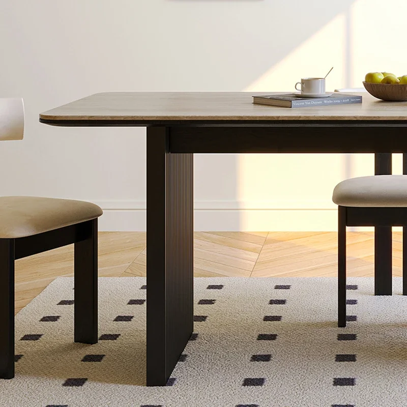 French Vintage Rock Plate Dining Table Italian Minimalist Solid Wood Designer Dining Table Simple Home Furniture Esstisch FYDT image 5