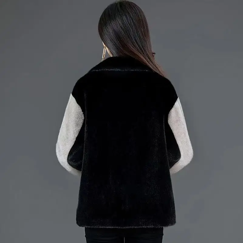 Abrigo de mujer, abrigos de piel sintética, chaquetas de motociclista, cinturón, bolsillo, cuello vuelto, mangas largas, cremallera, ropa informal suelta, Otoño Invierno 2025