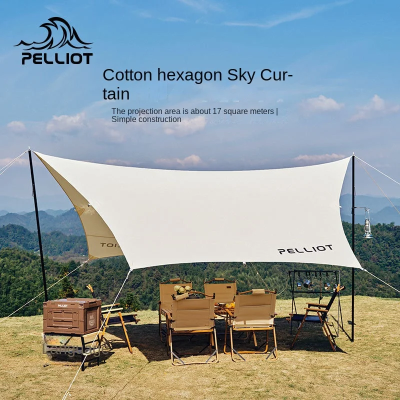 Hexagon cotton awning outdoor camping tent awning rain and sun protection portable folding canopy