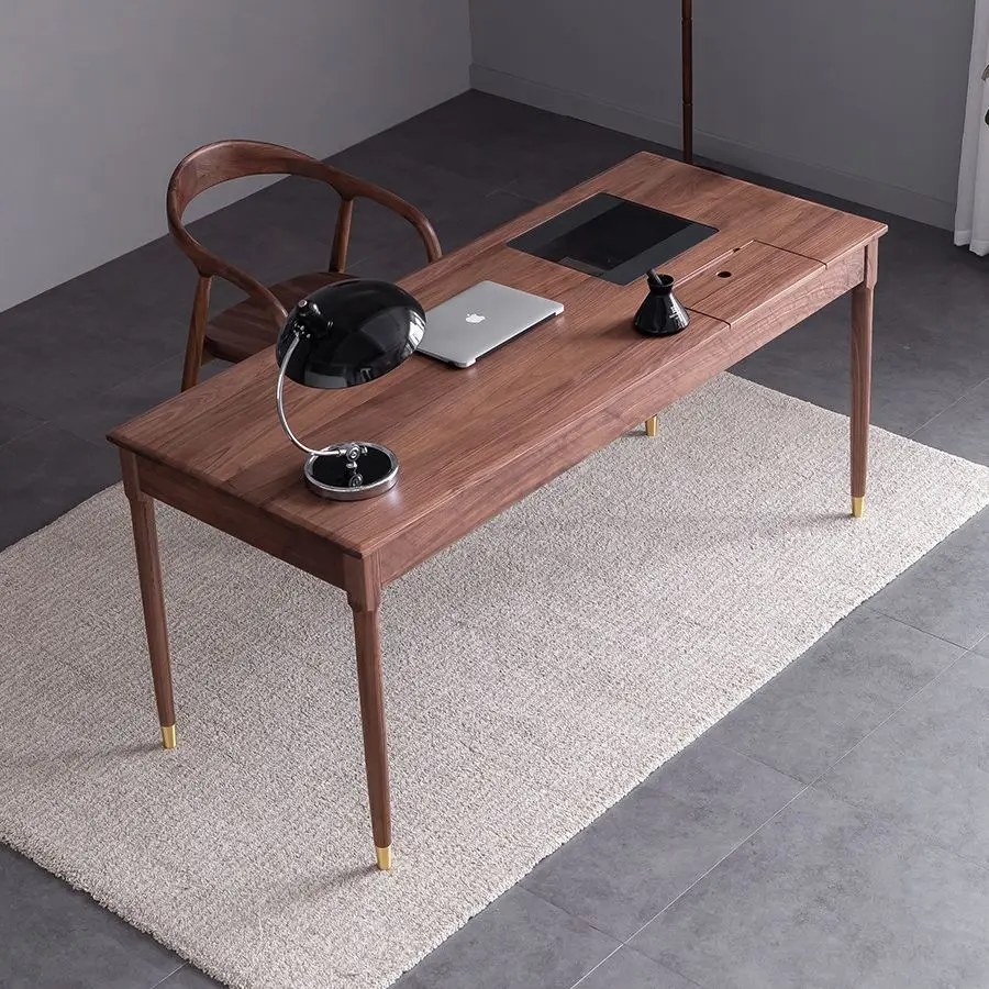 

Black walnut desk, all solid wood small apartment writing desk, office computer desk, home use