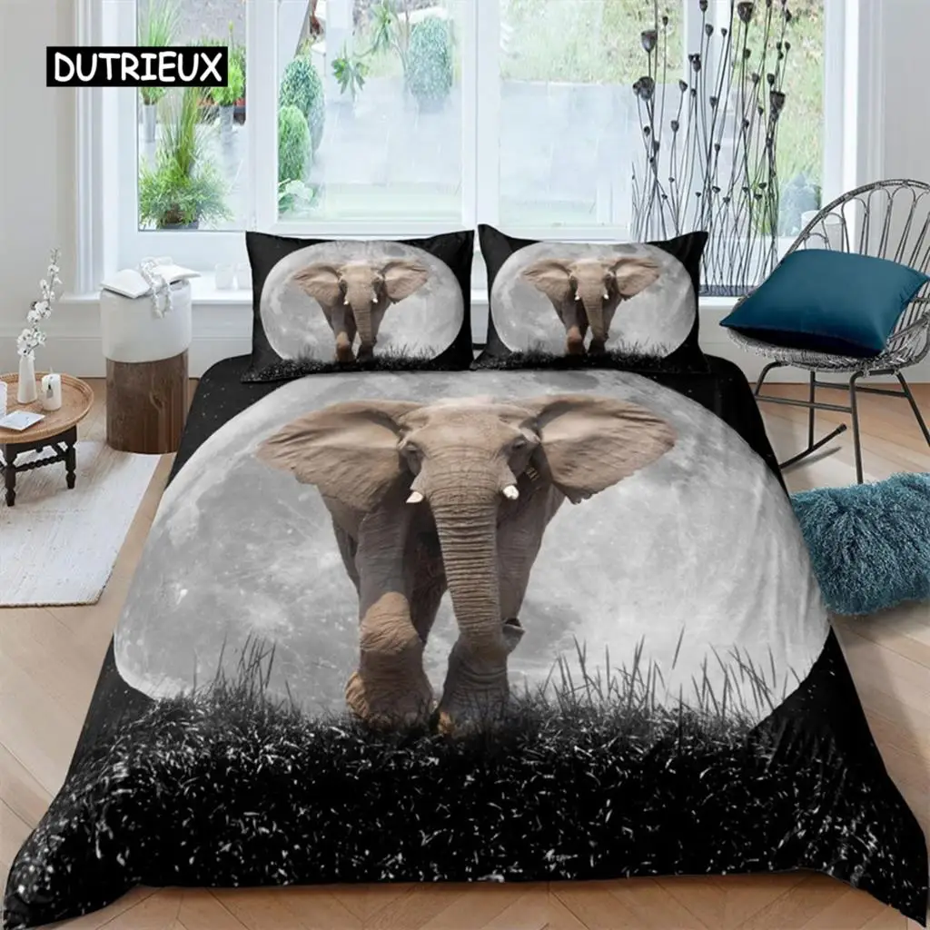 

Duvet Cover 3D Elephant African Safari Animal Comforter Set Wildlife Ethnic Style Bedding Set Wall Decor Bedroom Women Men Kids