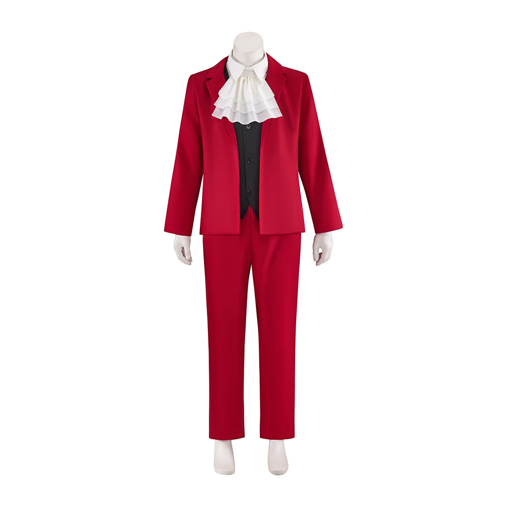 

Miles Edgeworth Cosplay Costume Ace Attorney Prosecutor Red Suit Black Vest With White Cravat Halloween Carnival Outfits