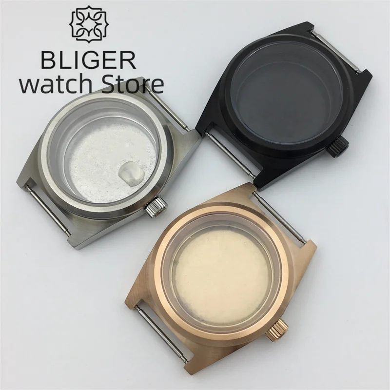 

BLIGER 38mm Watch Case Full Sanding Silver Rose Gold Black Case Sapphire Glass Fit NH35 NH36 ETA2824 PT5000 Miyota 9015 Movement