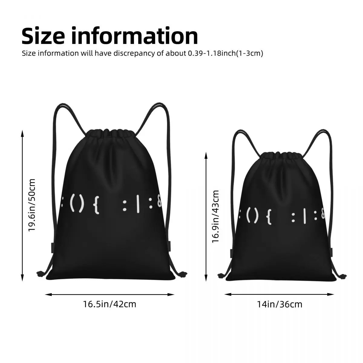 Bash Fork Bomb - White Text For Unix Hackers Portable Drawstring Bags Backpack Storage Bags Outdoor Sports Traveling Gym Yoga