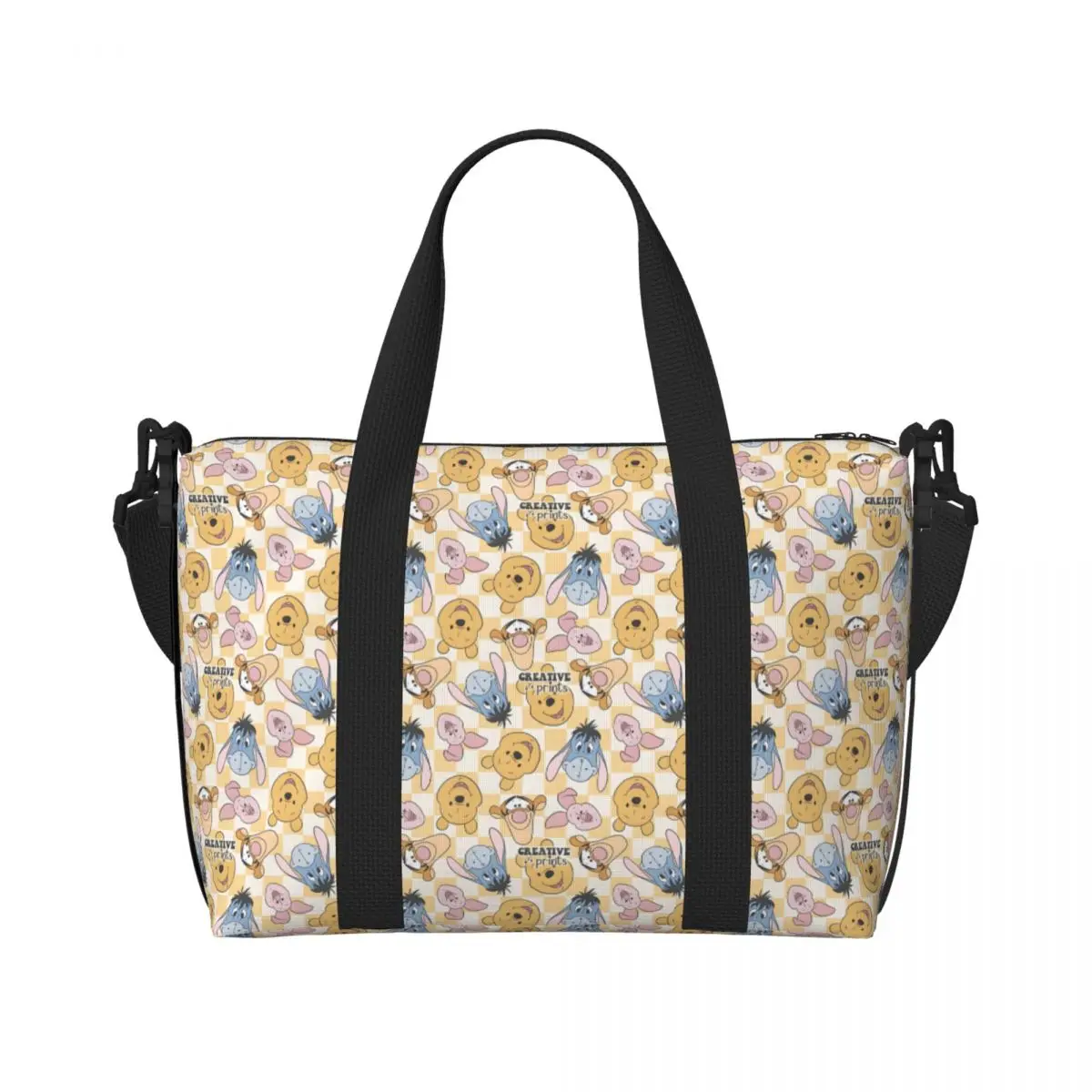 

Custom Winnie Pooh Yellow Bear Beach Tote Bag Women Kawaii Cartoon Big Compartment Beach Gym Travel Bags