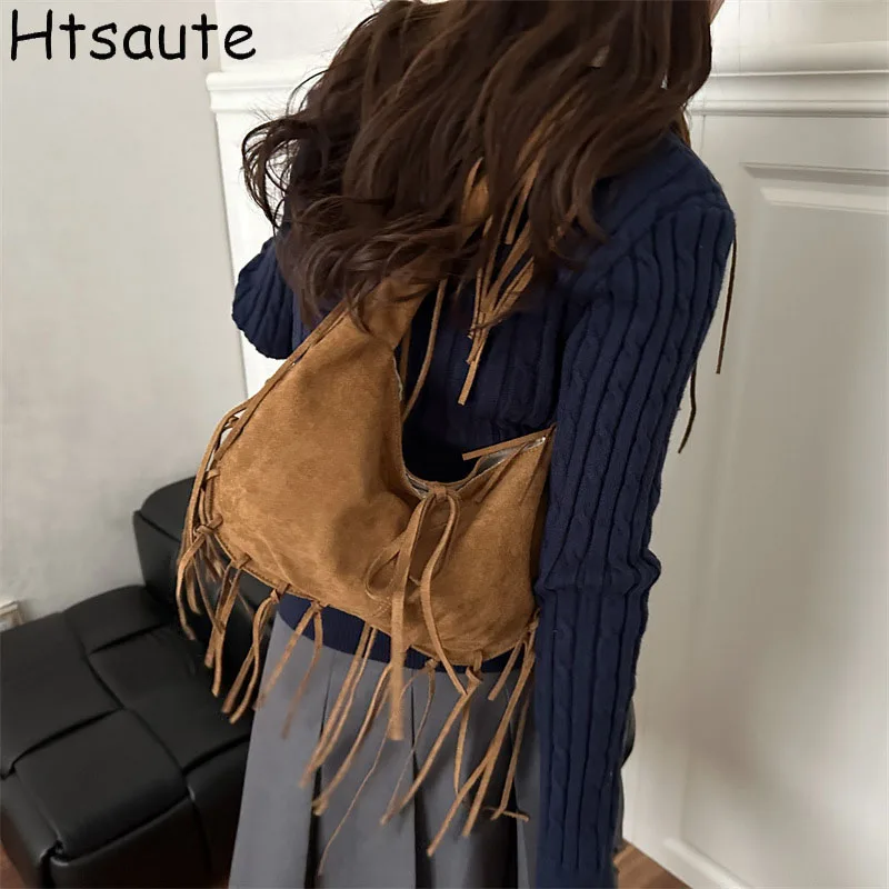 Large Capacity Tassel Crossbody Bags Versatile and Stylish New Women's Crossbody Bag, Genuine Cowhide Shoulder Bag Top-handle