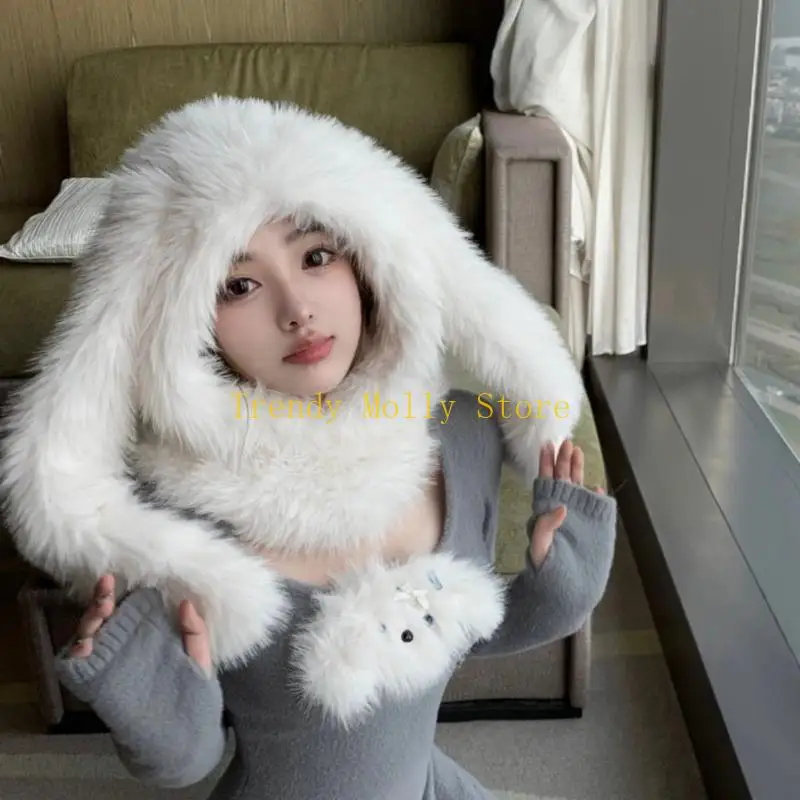 N5kb جميل قبعة بالاكلافا من النساء للنساء سميك قبعة قبعة قبعة مع آذان طويلة في الهواء الطلق.